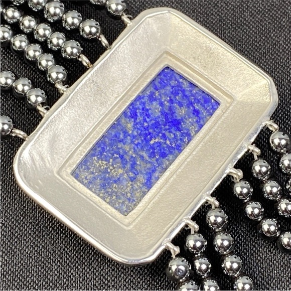 Hanmdade Bracelet Red Blue Enamel Hematite Beads Lapis Lazuli Stone 7" to 8" - Picture 5 of 14